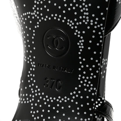 Chanel Calfskin Camellia Printed Cap Toe CC Slingback Pumps 37 Black White 7 of 9