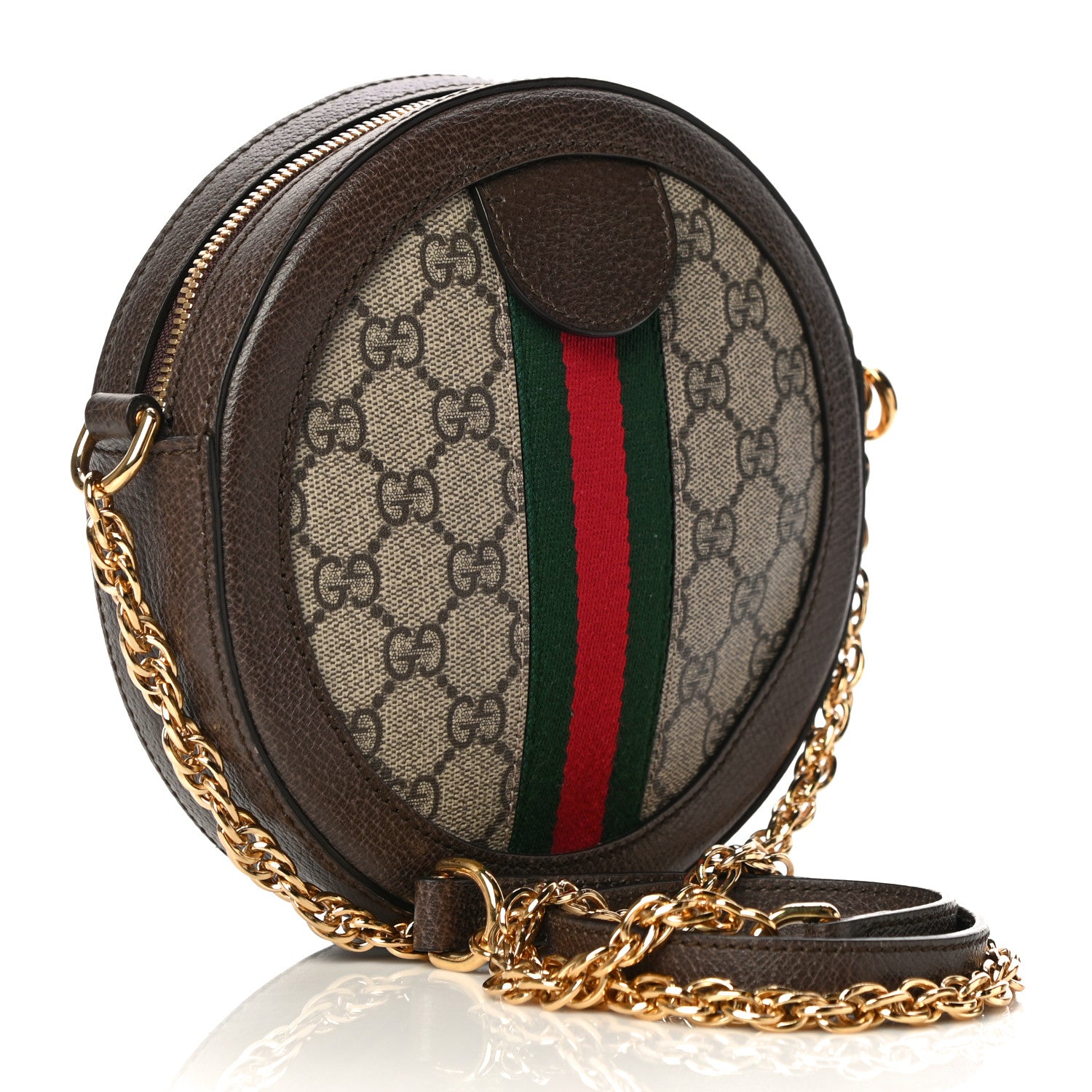 Gucci GG Supreme Monogram Web Mini Ophidia Round Shoulder Bag Brown 3 of 12