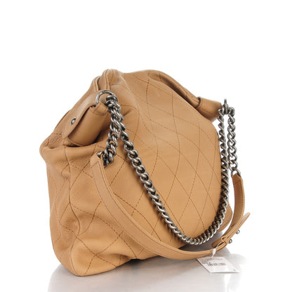 Chanel Calfskin Stitched Double Zip Hobo Beige 3 of 7
