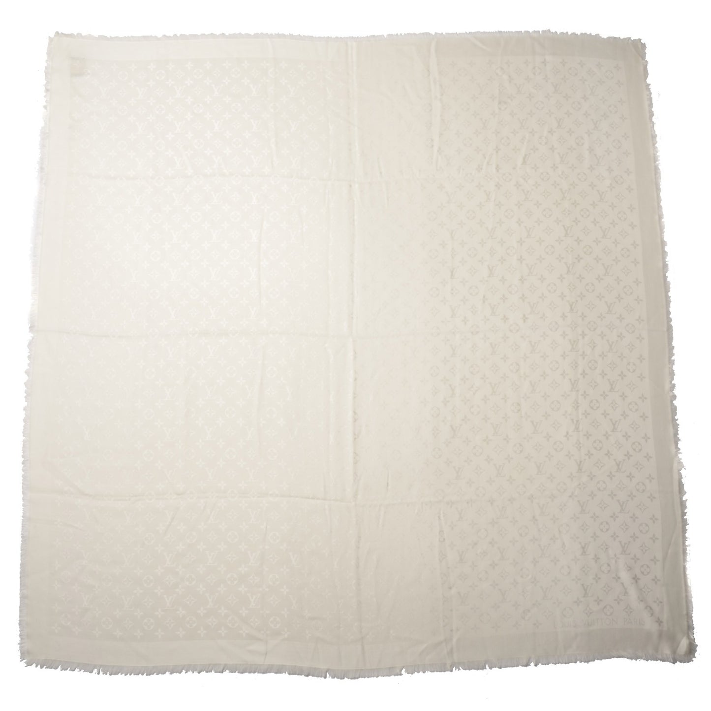 Wool Silk Monogram Shawl White