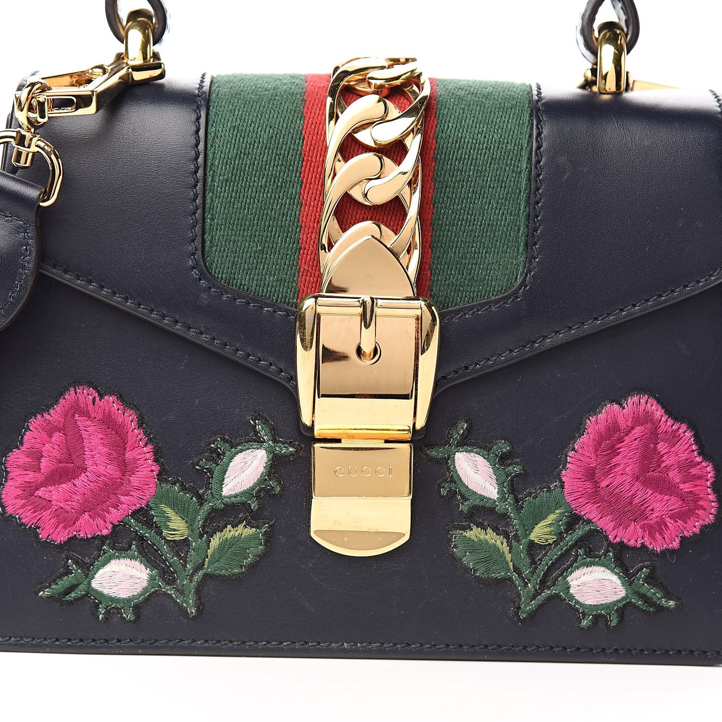 Calfskin Embroidered Mini Sylvie Top Handle Bag Blue