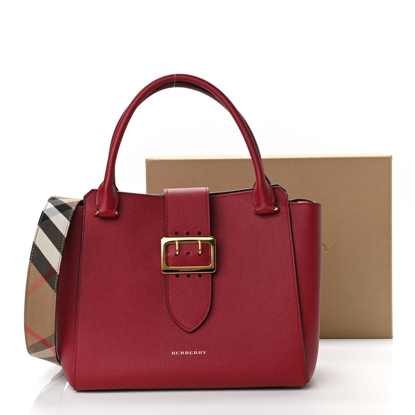 Soft Grain Calfskin Medium Buckle Tote Parade Red