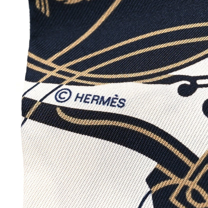 Hermes Silk Ex-Libris Twilly White Marine Gris 4 of 5