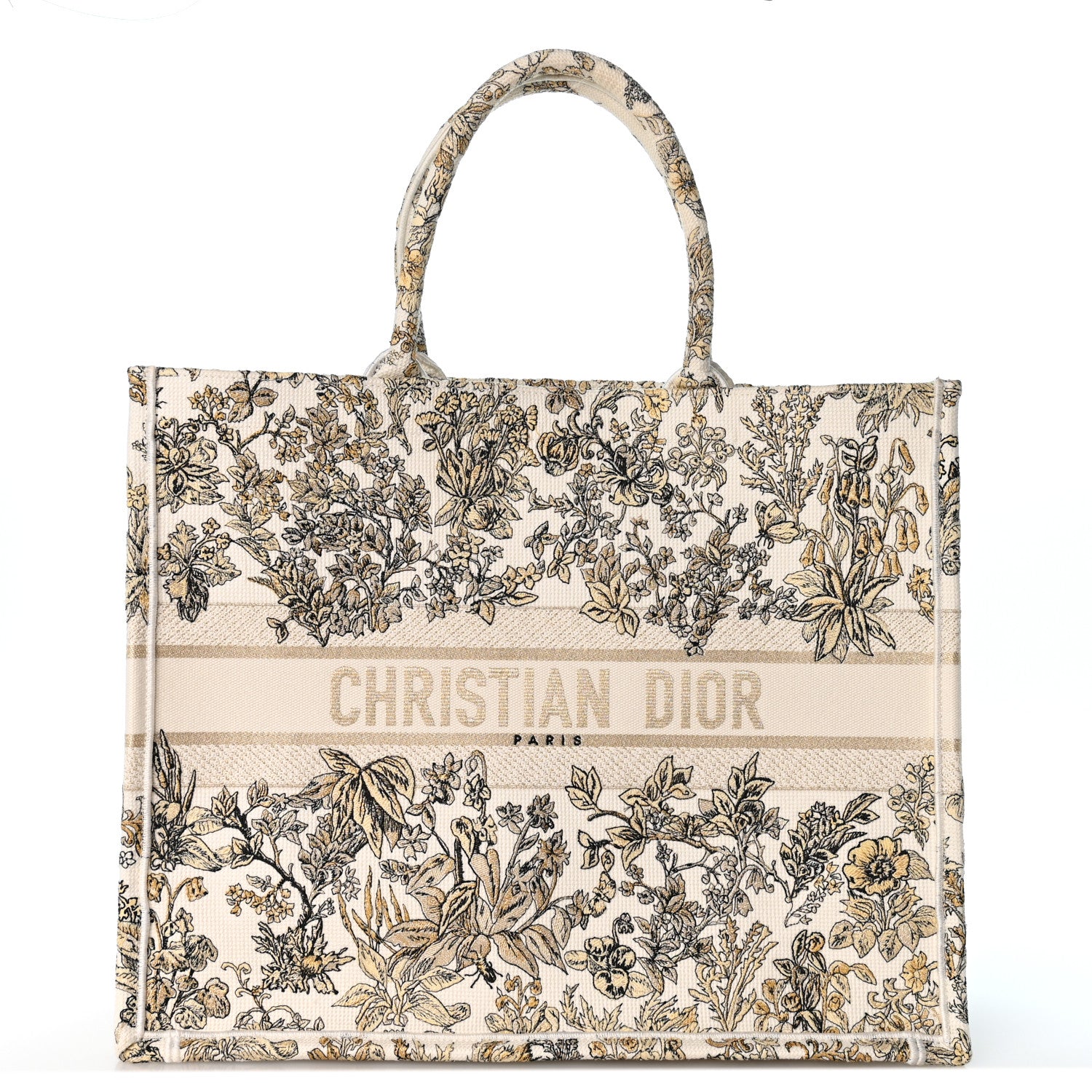 Christian Dior Canvas Embroidered Large Dioriviera Toile De Jouy Book Tote Gold 1 of 11