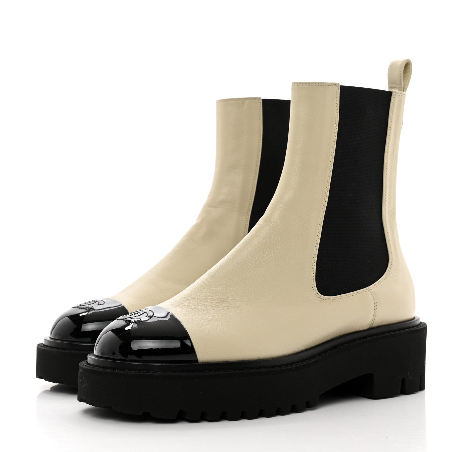 Chanel Crumpled Calfskin Patent Cap Toe Short Boots 38 Black 3 of 8