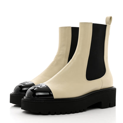 Chanel Crumpled Calfskin Patent Cap Toe Short Boots 38 Black 3 of 8