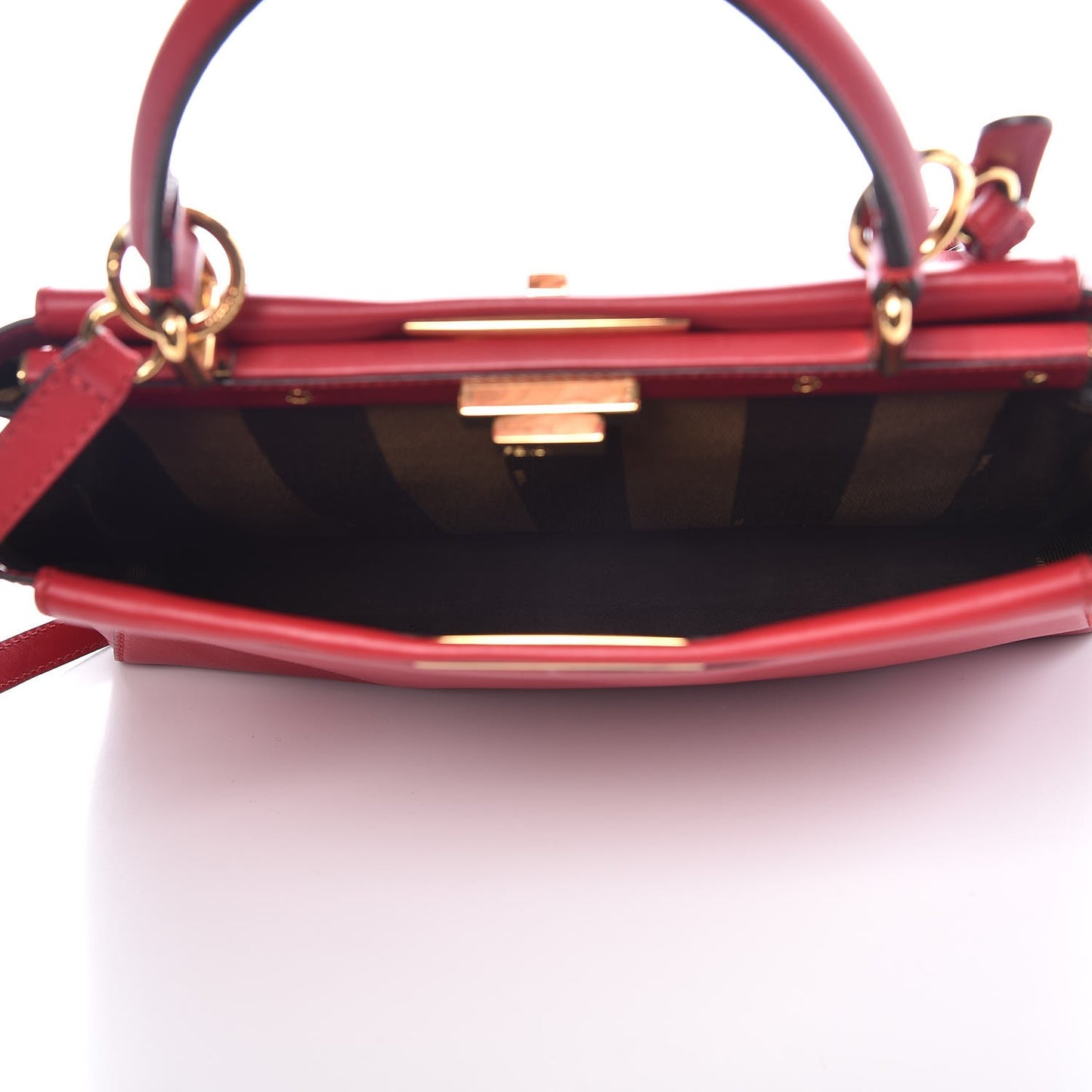Vitello Morgan Fabric Jacquard Pequin Medium Peekaboo Iconic Satchel Mattone Tobacco Black