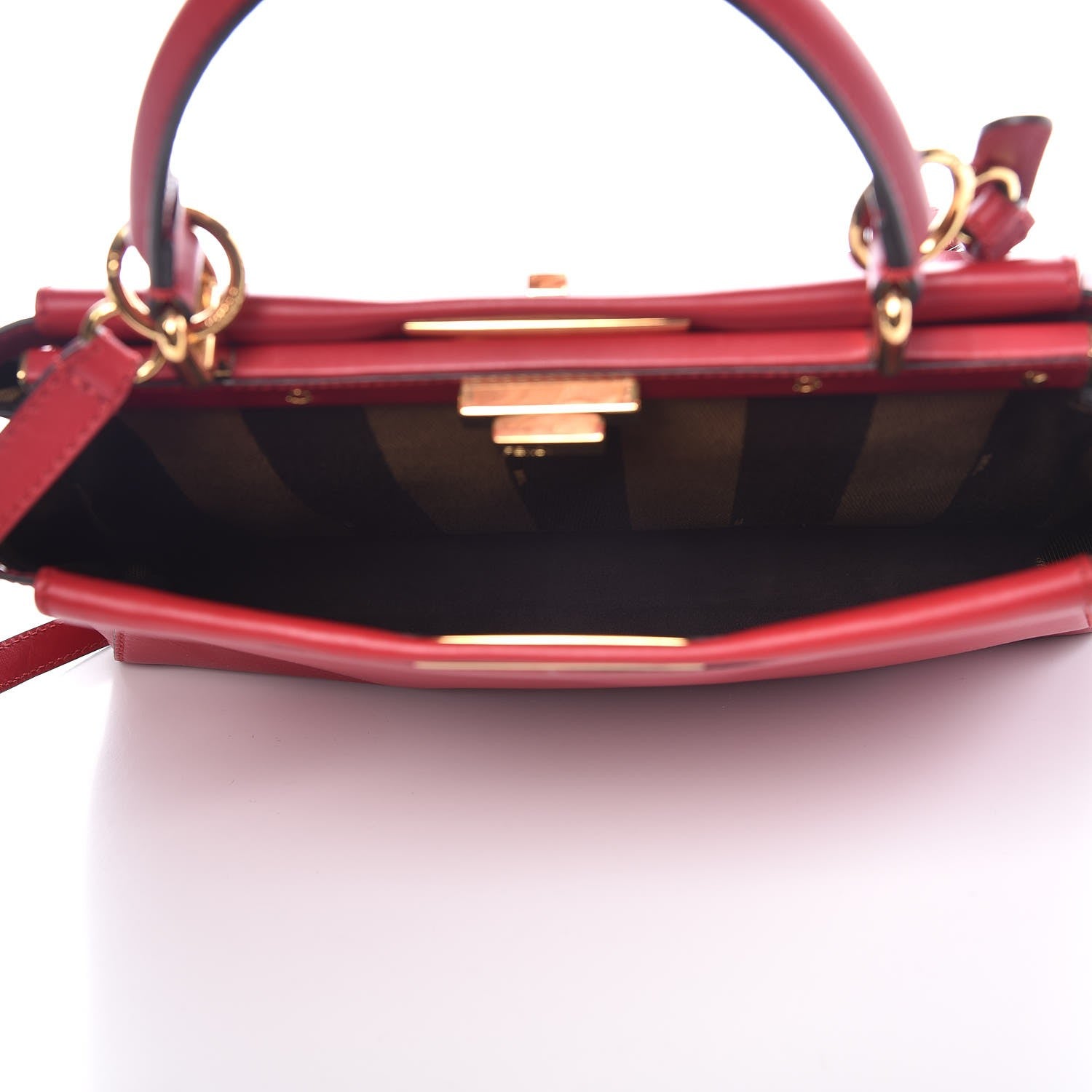 Fendi Vitello Morgan Fabric Jacquard Pequin Medium Peekaboo Iconic Satchel Mattone Tobacco Black 6 of 7