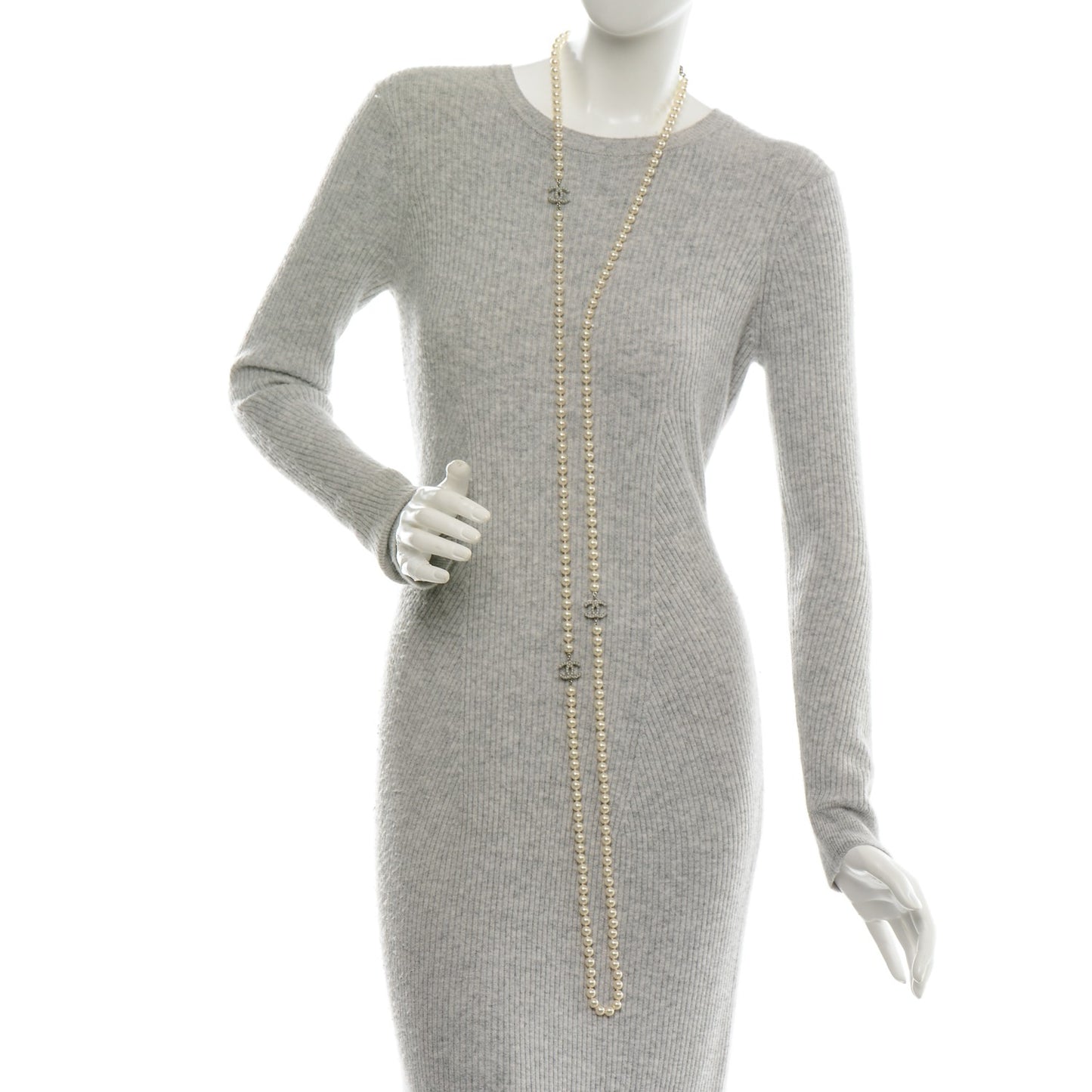 Pearl CC Long Necklace Silver