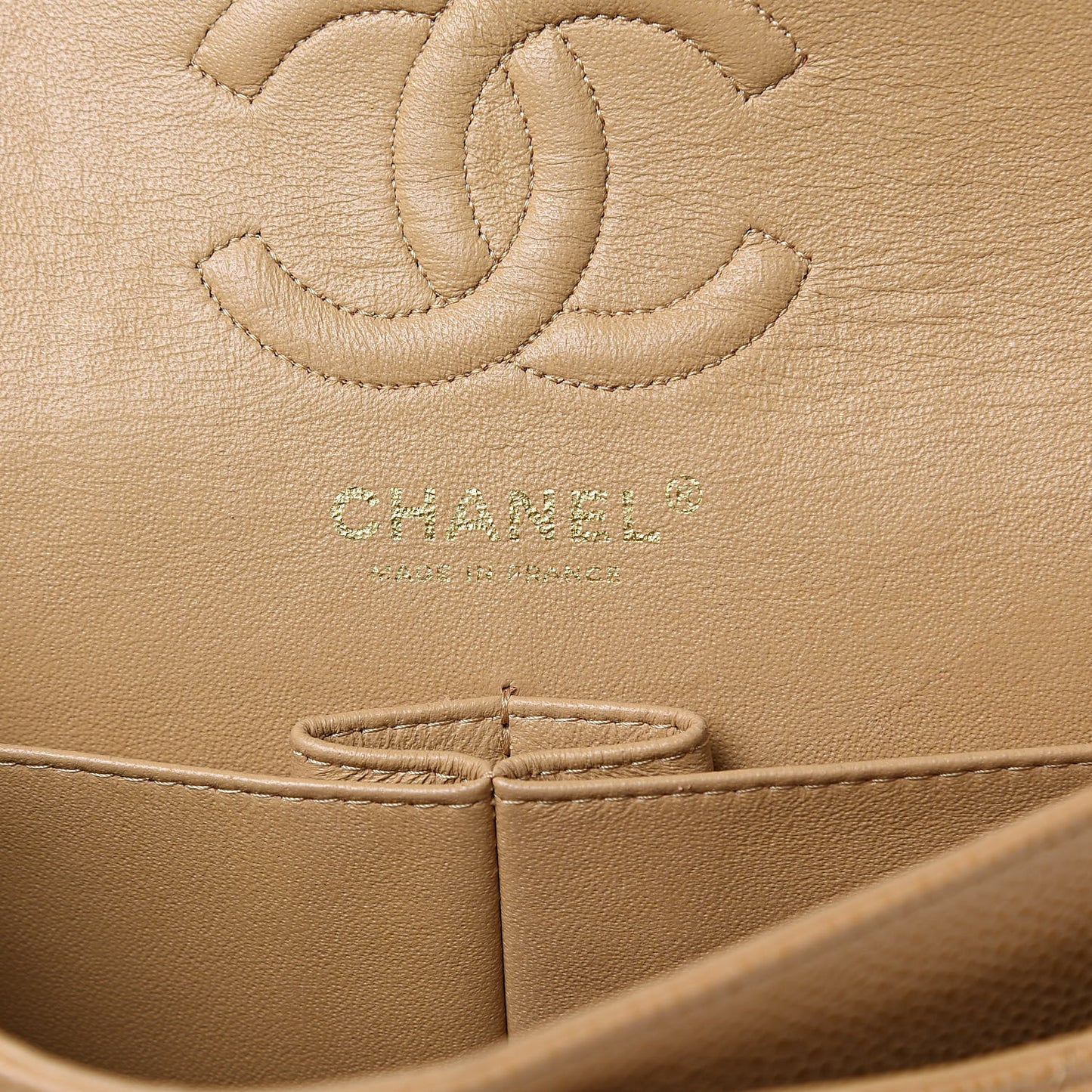 Caviar Quilted Small Double Flap Beige