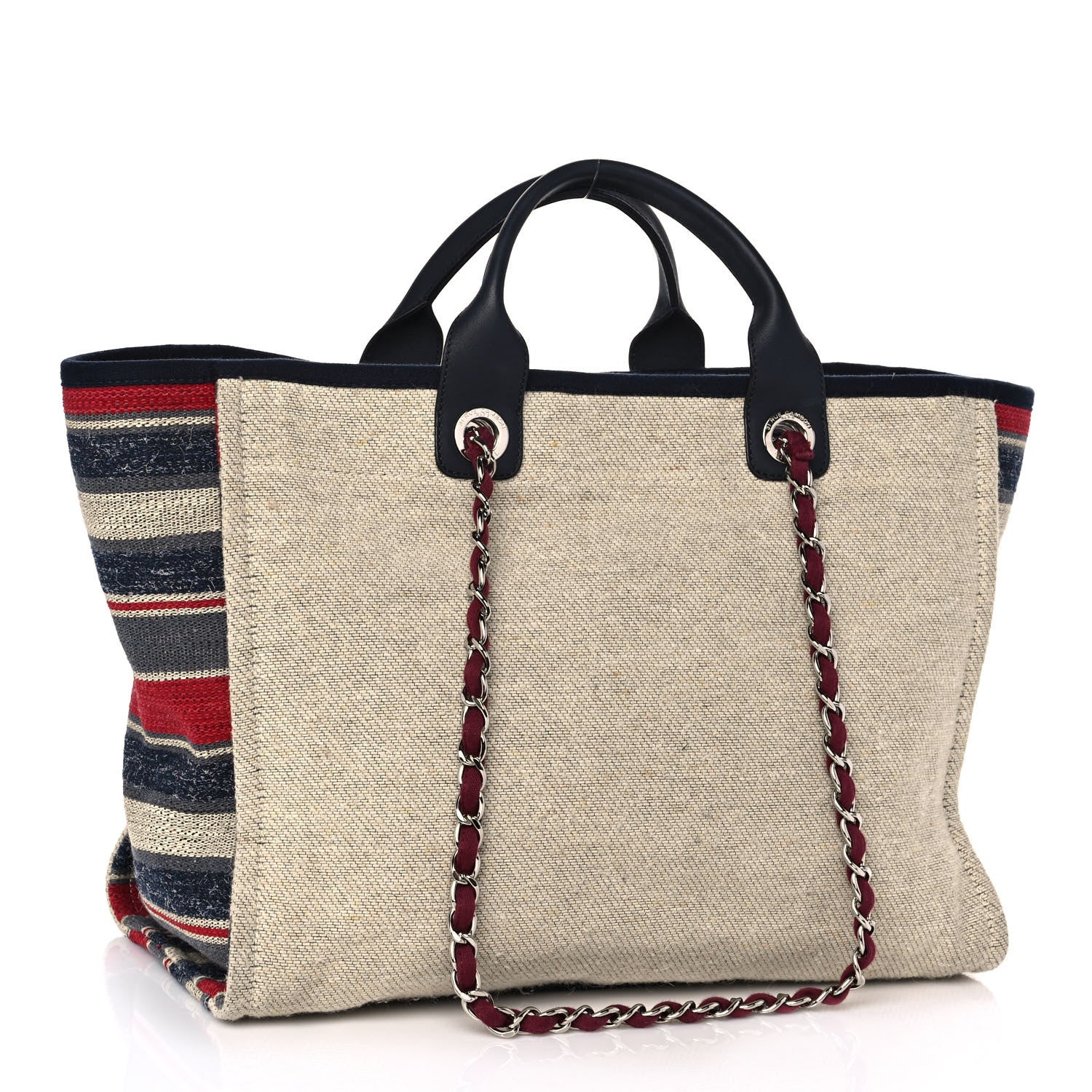 Chanel Striped Canvas Medium Deauville Tote Beige 3 of 10
