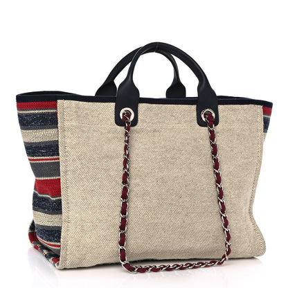 Chanel Striped Canvas Medium Deauville Tote Beige 3 of 10