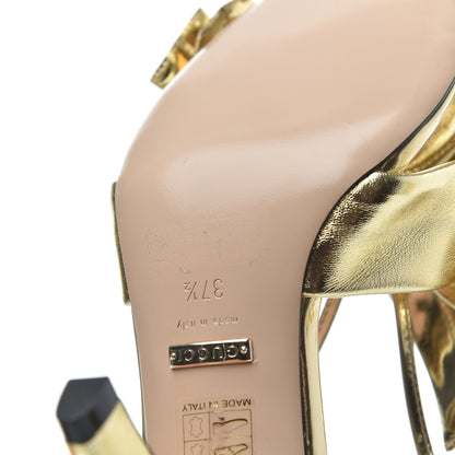 Gucci Metallic Nappa Bow Daphne High Heel Sandals 37.5 Platino 15 of 17