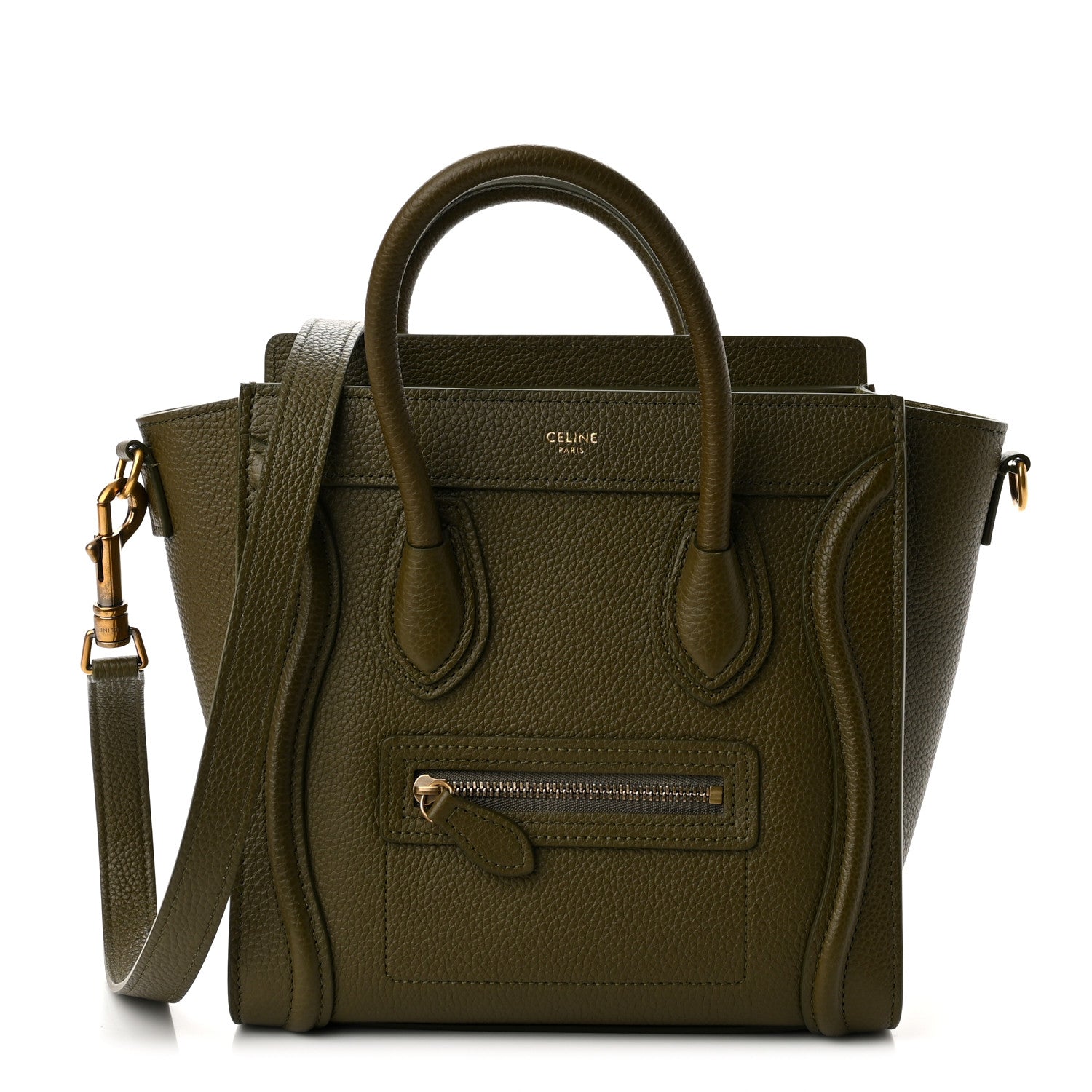 Celine Drummed Calfskin Nano Luggage Army Green 1 of 11