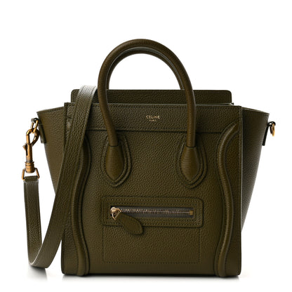 Celine Drummed Calfskin Nano Luggage Army Green 1 of 11