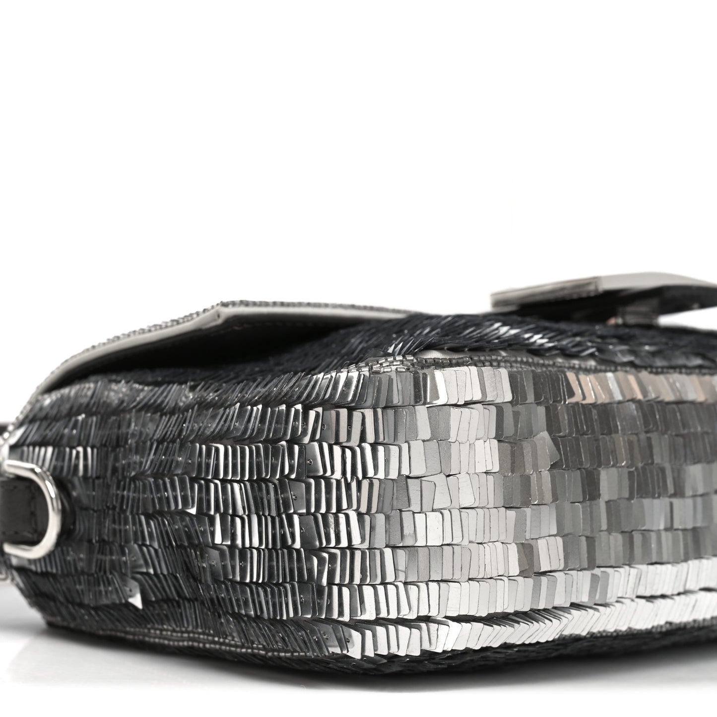 Sequin Paillettes Capretto Lucido Baguette Argento Moro
