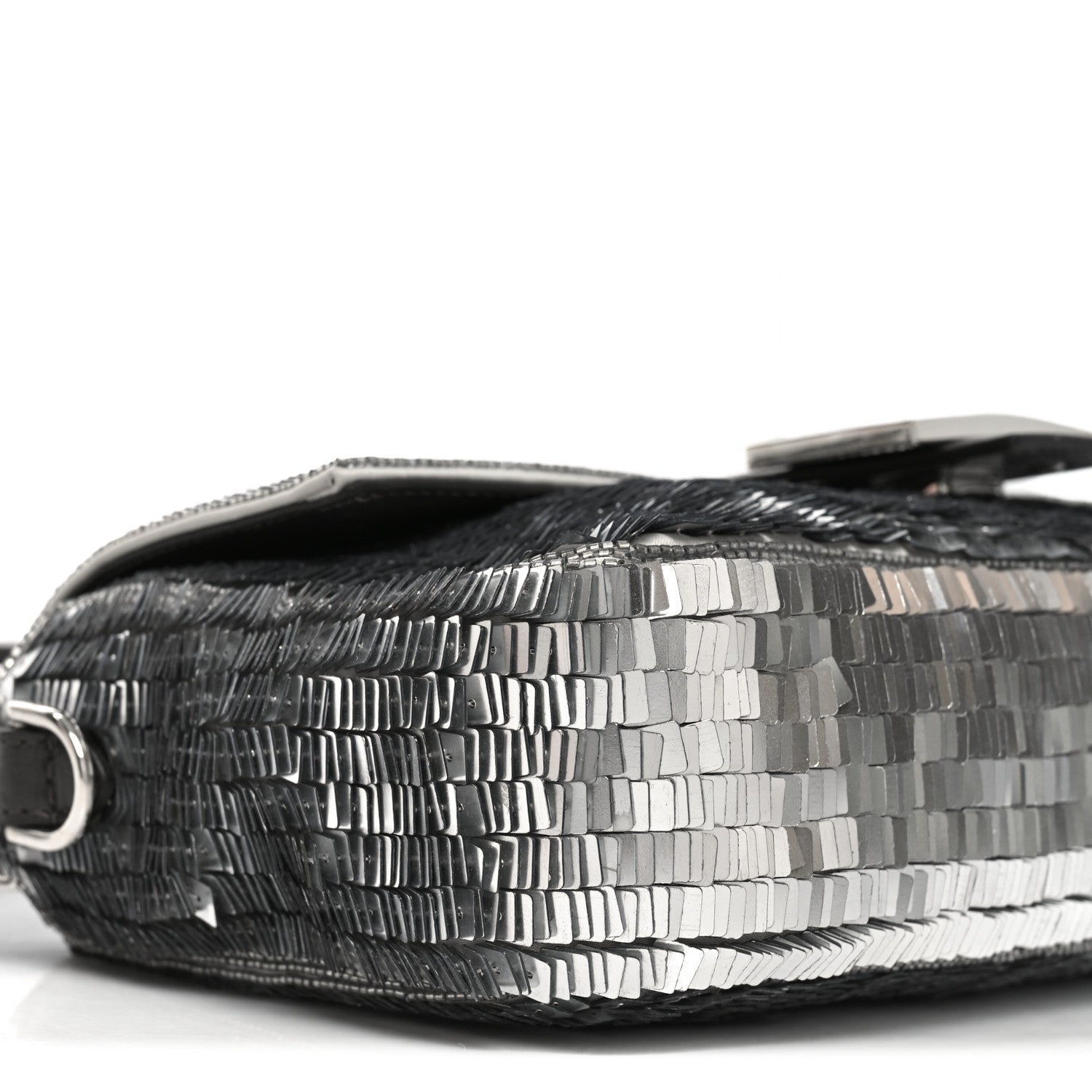 Fendi Sequin Paillettes Capretto Lucido Baguette Argento Moro 9 of 10