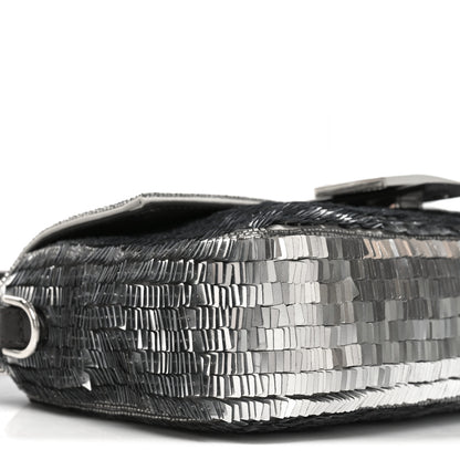 Fendi Sequin Paillettes Capretto Lucido Baguette Argento Moro 9 of 10