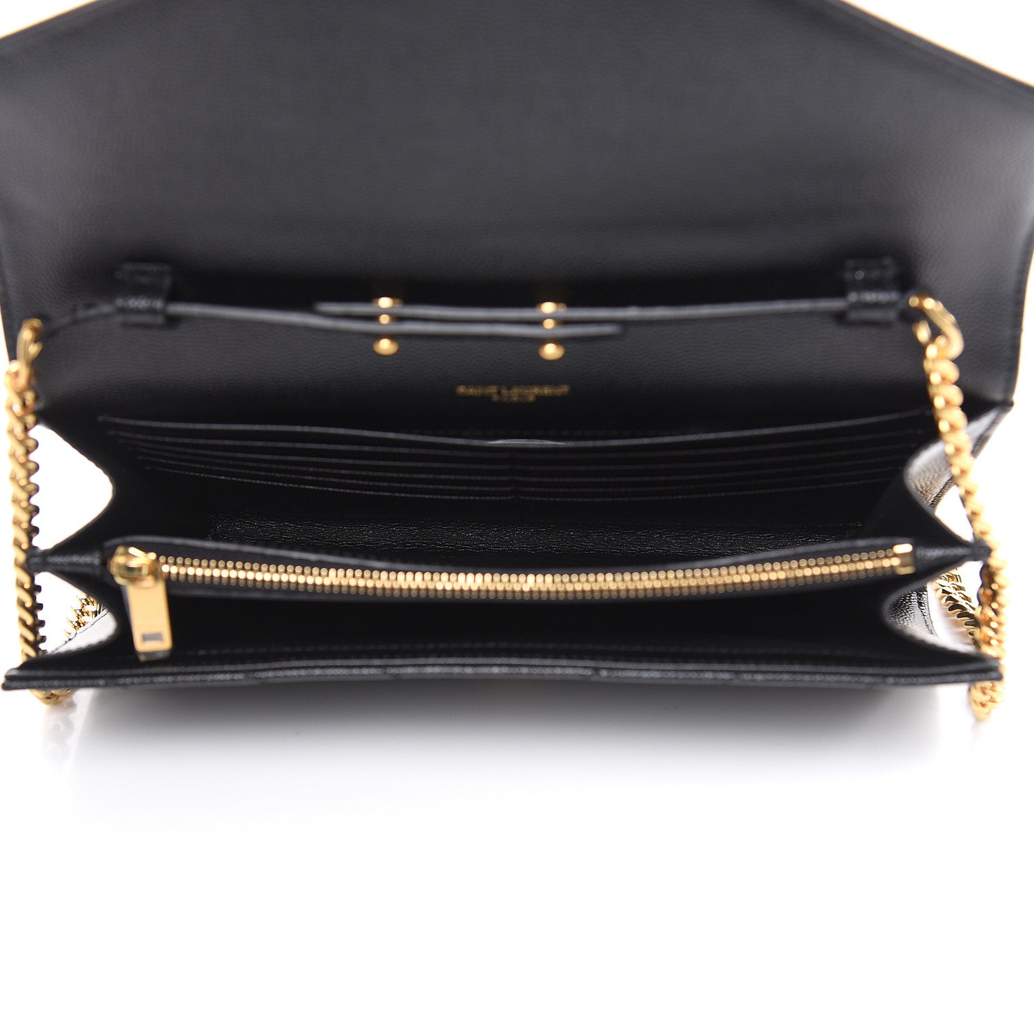 Saint Laurent Grain De Poudre Matelasse Chevron Monogram Chain Wallet Black 5 of 8