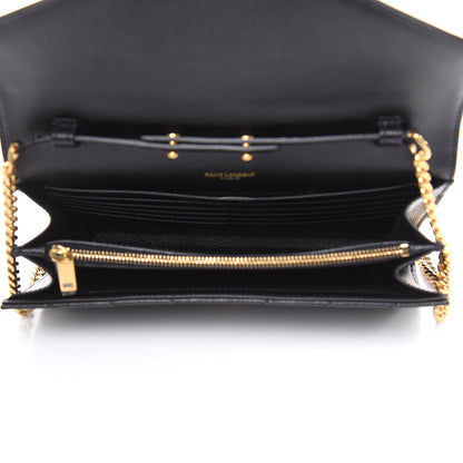 Saint Laurent Grain De Poudre Matelasse Chevron Monogram Chain Wallet Black 5 of 8