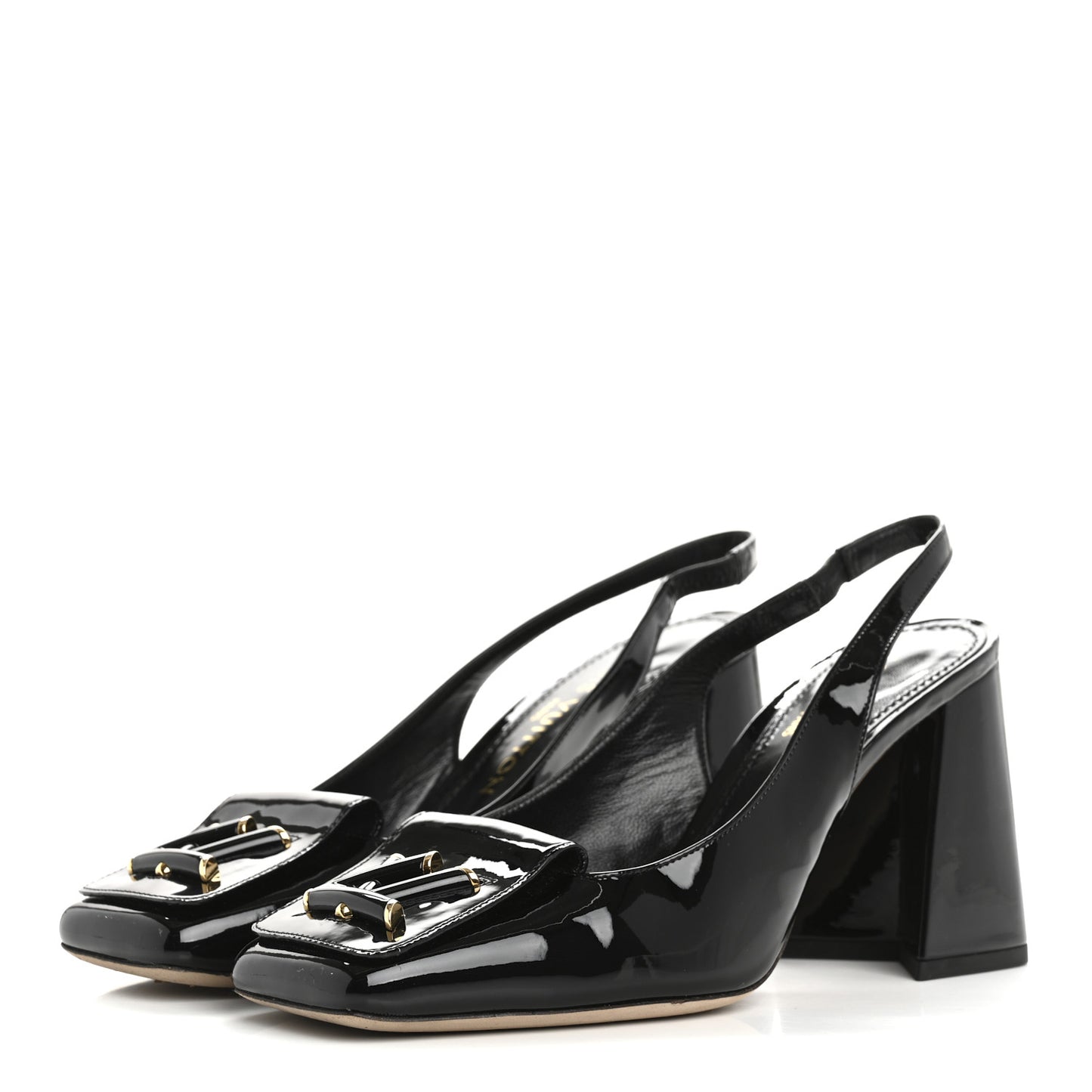 Patent Calfskin Shake Slingback Pumps 38 Black