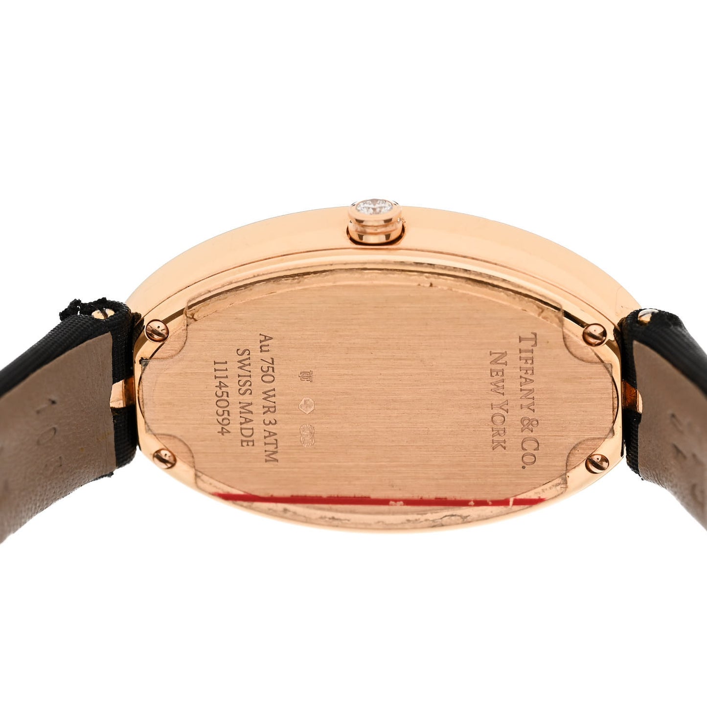 18K Rose Gold Satin Diamond Bezel 21mm 2-Hand Cocktail Quartz Watch Black