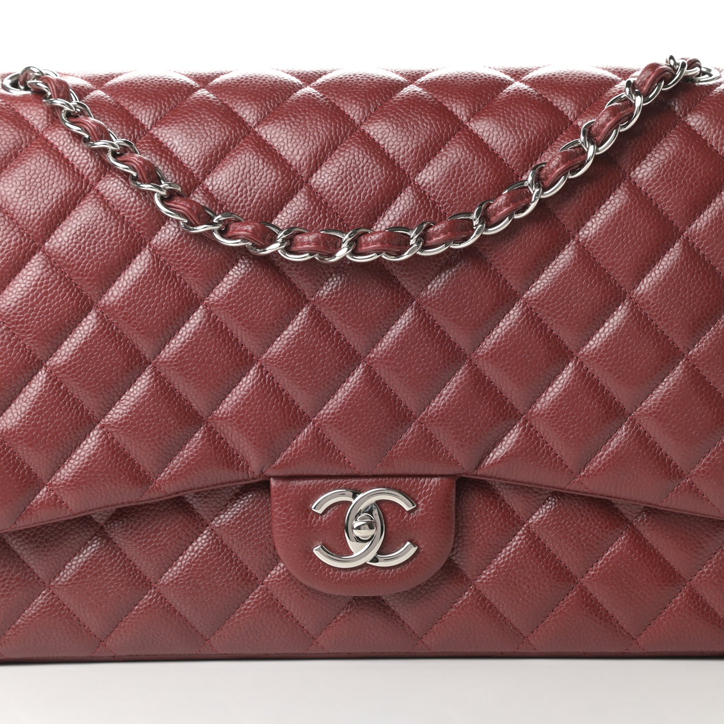 Caviar Quilted Maxi Double Flap Dark Red