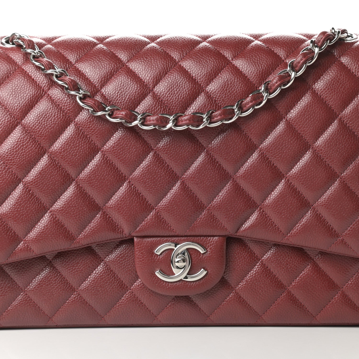 Chanel Caviar Quilted Maxi Double Flap Dark Red 8 of 11
