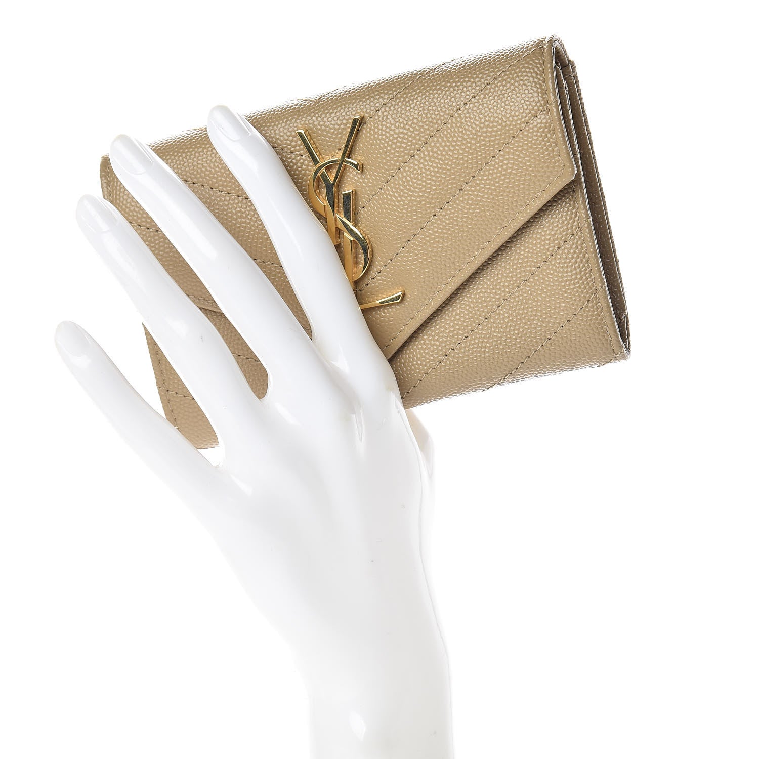 Saint Laurent Grain De Poudre Matelasse Chevron Small Monogram Envelope Wallet Darke Beige 2 of 8
