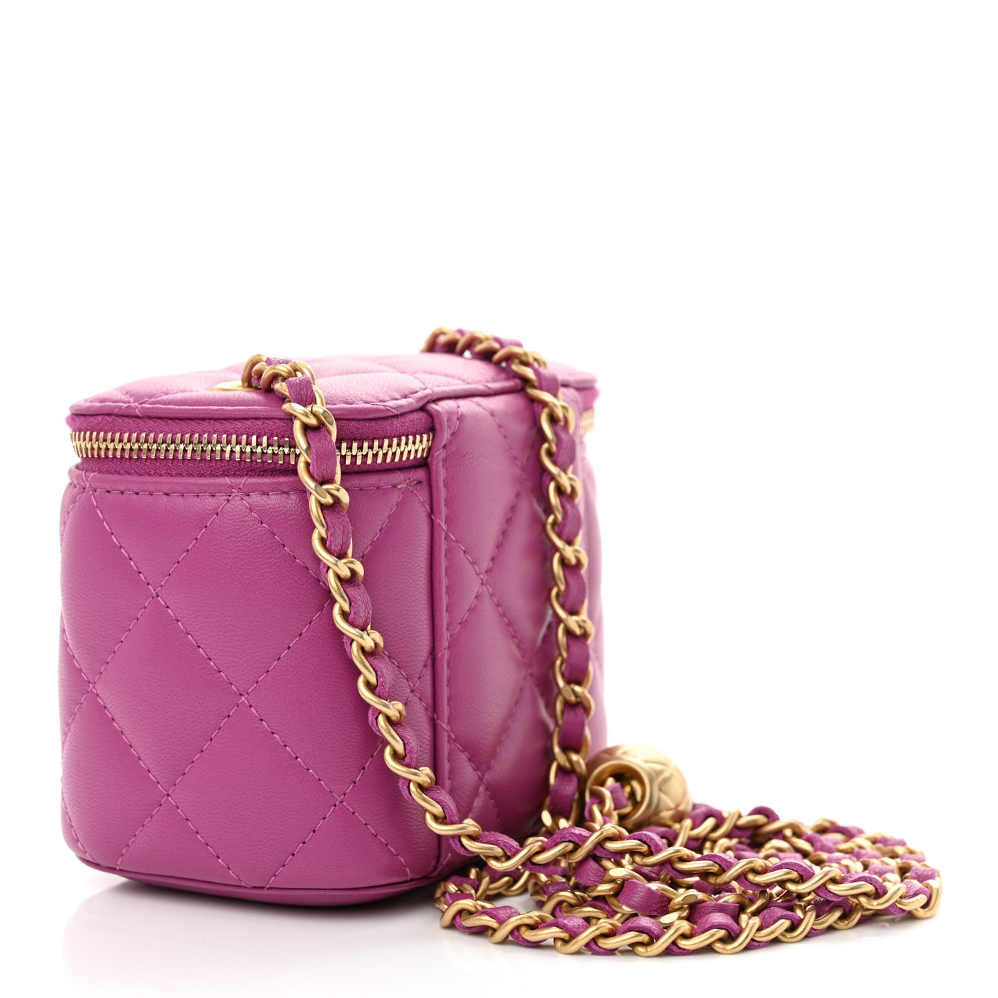 Lambskin Quilted Pearl Crush Mini Vanity Case With Chain Purple