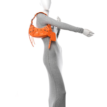 Balenciaga Extra Supple Calfskin Crocodile Embossed Le Cagole Shoulder Bag XS Pop Orange 2 of 10