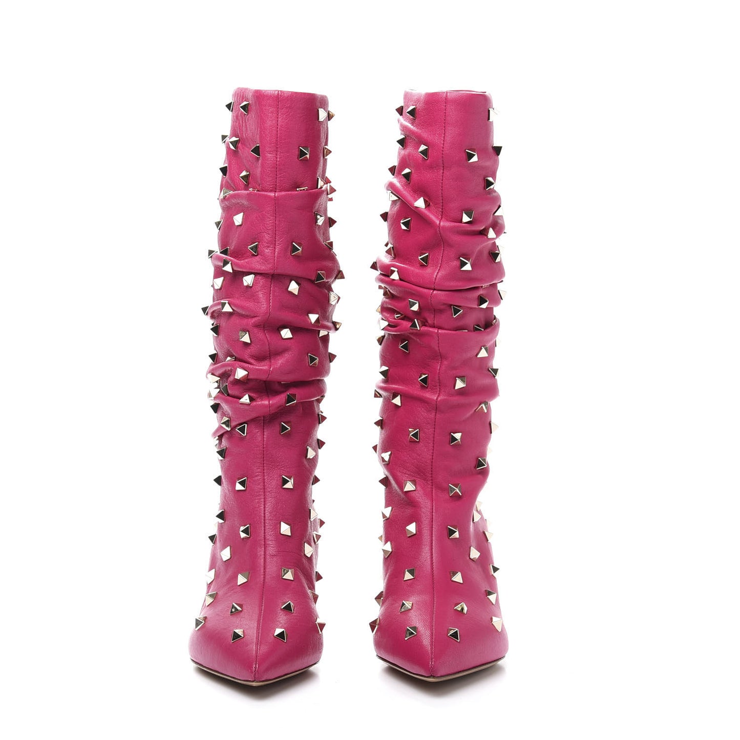 Calfskin Rockstud Slouchy Boots 36 Pink