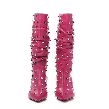 Valentino Garavani Calfskin Rockstud Slouchy Boots 36 Pink 2 of 7