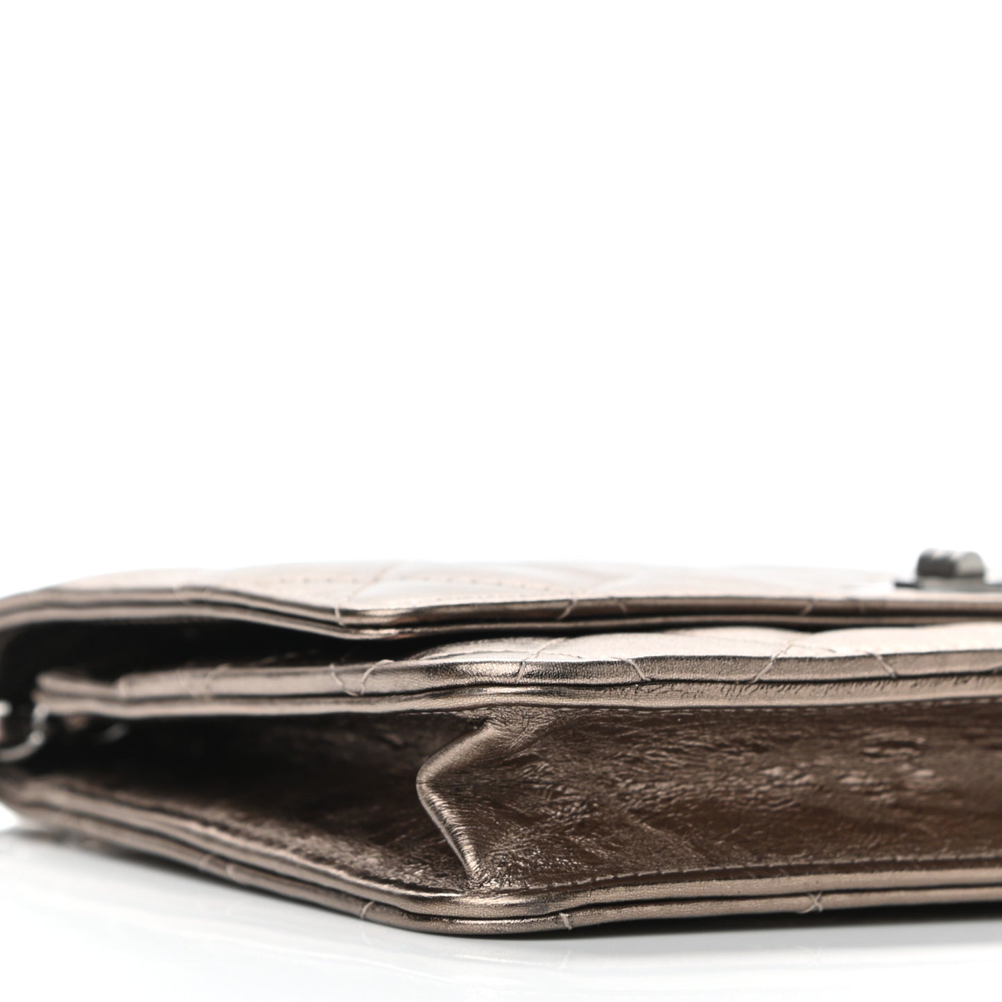 Metallic Aged Calfskin Quilted Reissue Wallet On Chain WOC Bronze