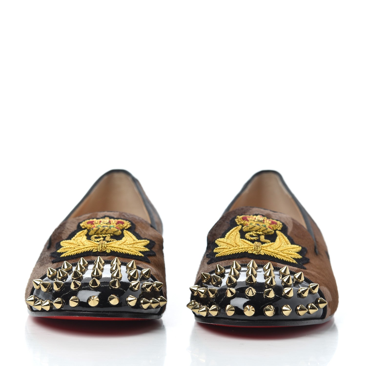 Christian Louboutin Pony Hair Print Spikes Womens Intern Flat Loafers 38 Camo Black 2 of 14