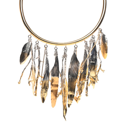 Louis Vuitton Metal Feathers Crew Necklace Gold Silver 1 of 5