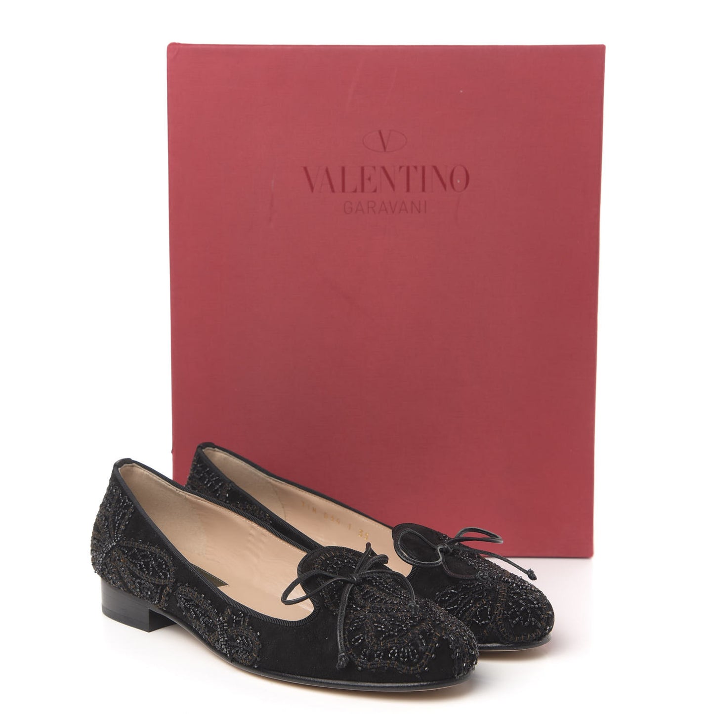 Suede Beaded Butterfly Flats 35 Black