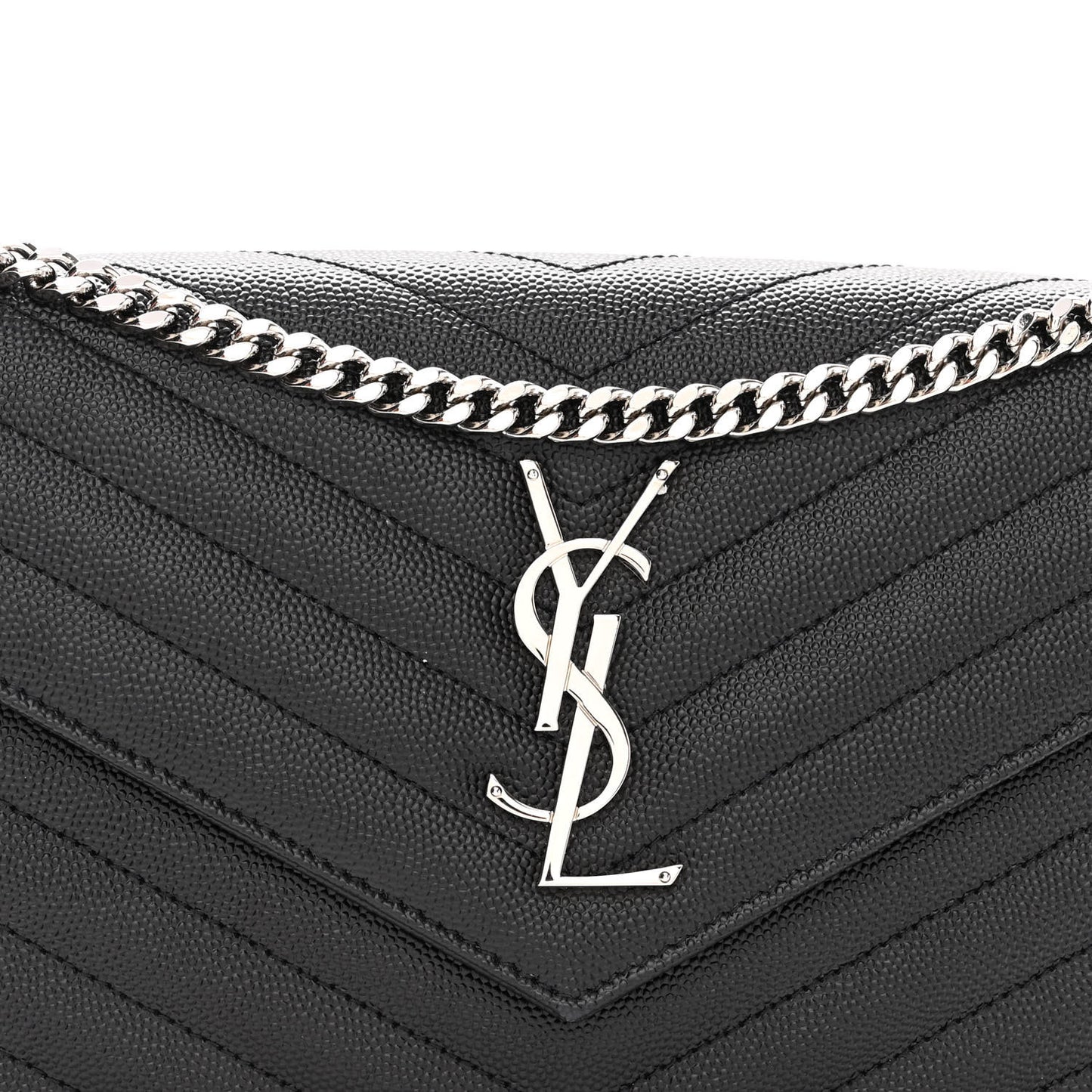 Grain De Poudre Matelasse Chevron Monogram Chain Wallet Black