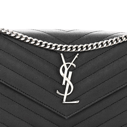 Saint Laurent Grain De Poudre Matelasse Chevron Monogram Chain Wallet Black 7 of 9