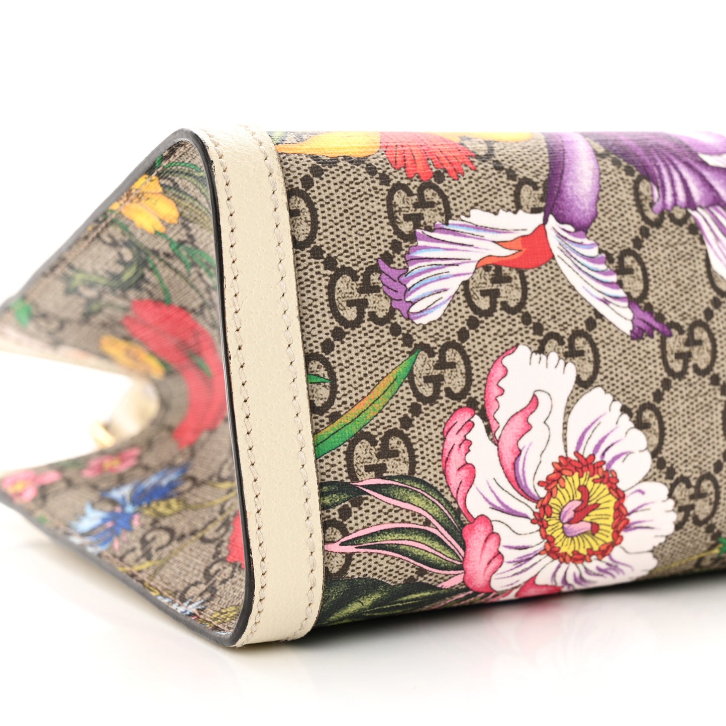 GG Supreme Monogram Flora Textured Calfskin Small Padlock Tote Beige Ebony Multicolor Mystic White