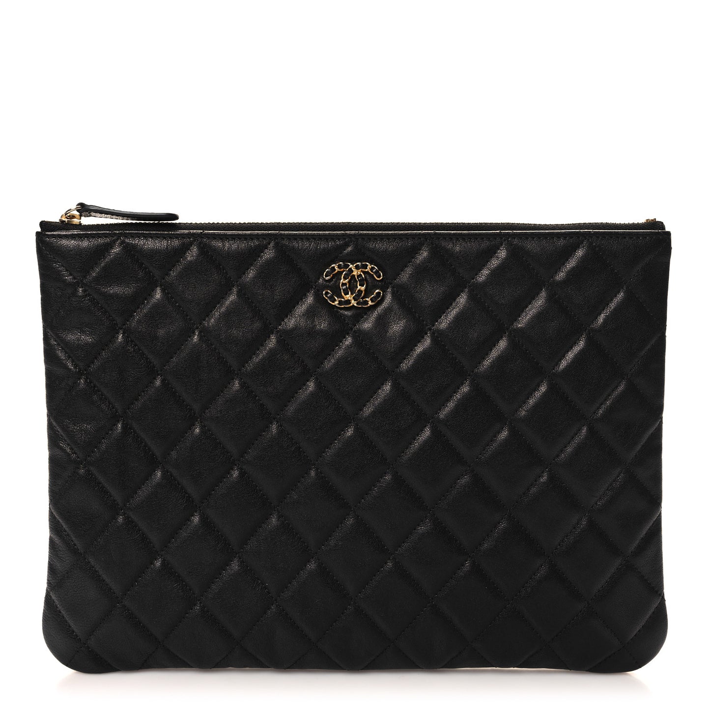 Lambskin Quilted Chanel 19 Medium Cosmetic Case Black