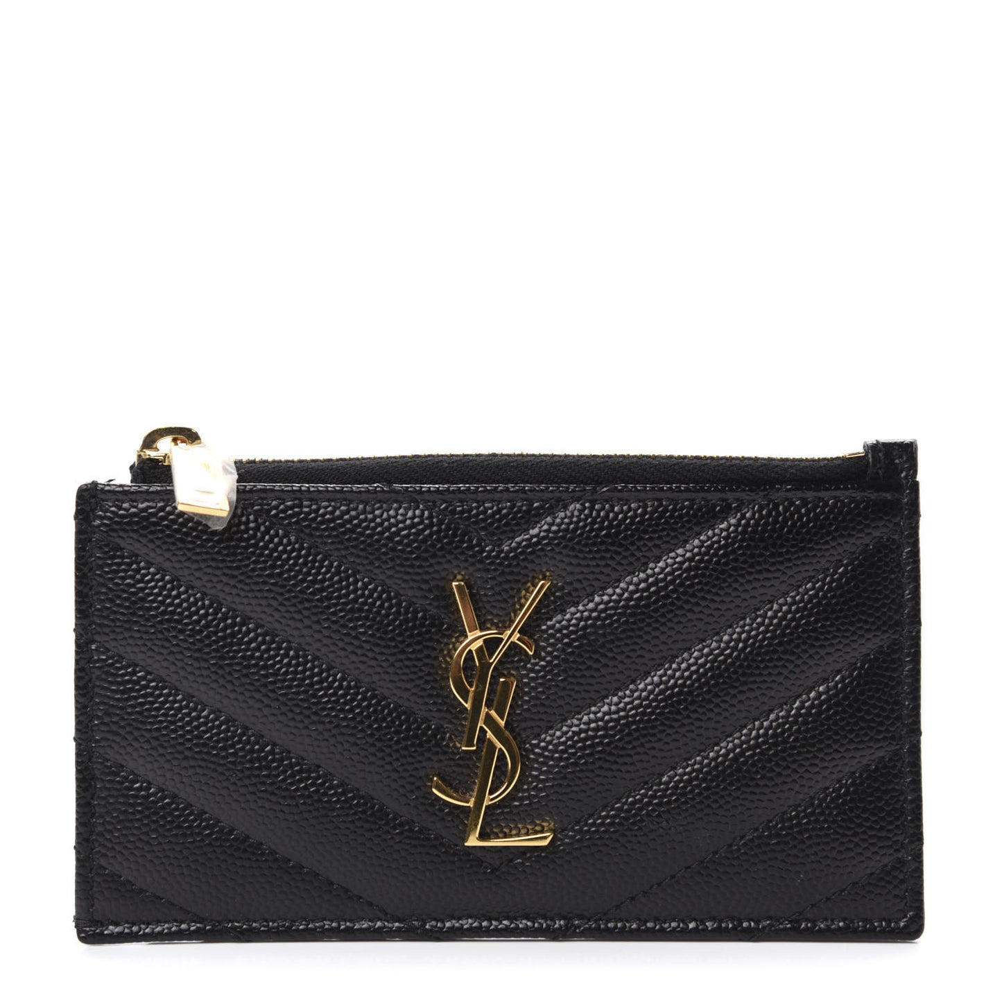 Grain De Poudre Matelasse Chevron Monogram Fragments Zippered Card Case Coal