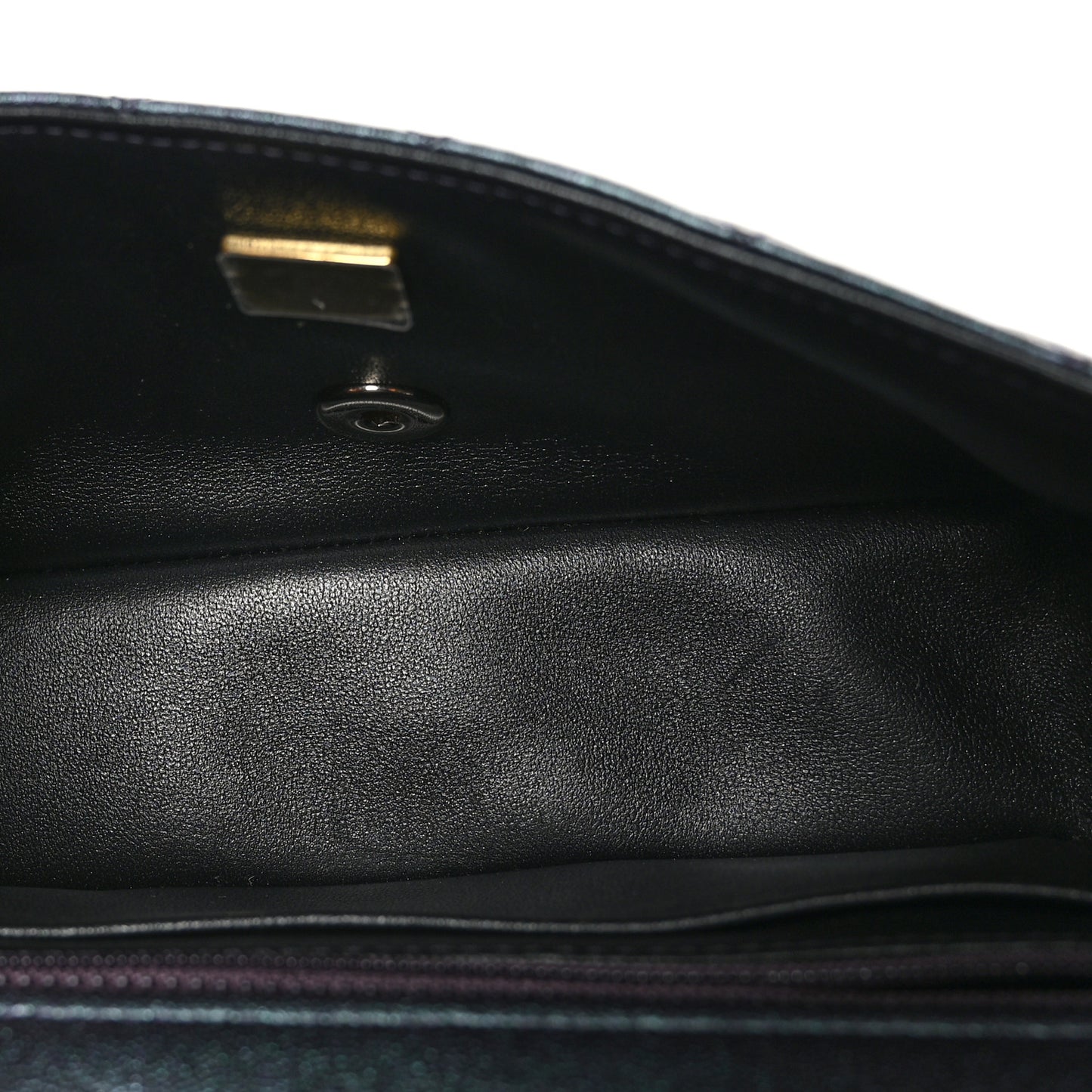 Iridescent Lambskin Quilted Mini Rectangular Flap Black