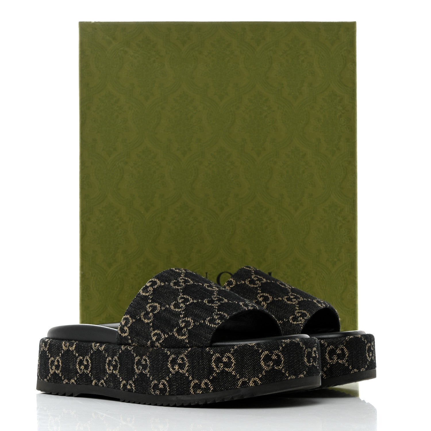 Gucci Jacquard Black Denim GG Monogram Angelina Platform 55mm Slide Sandals 39 Black Ivory 10 of 10