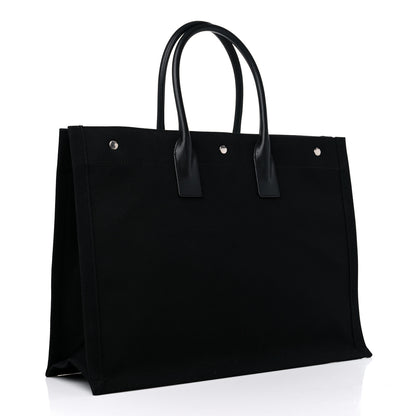 Saint Laurent Linen Calfskin Rive Gauche Tote Black 3 of 11