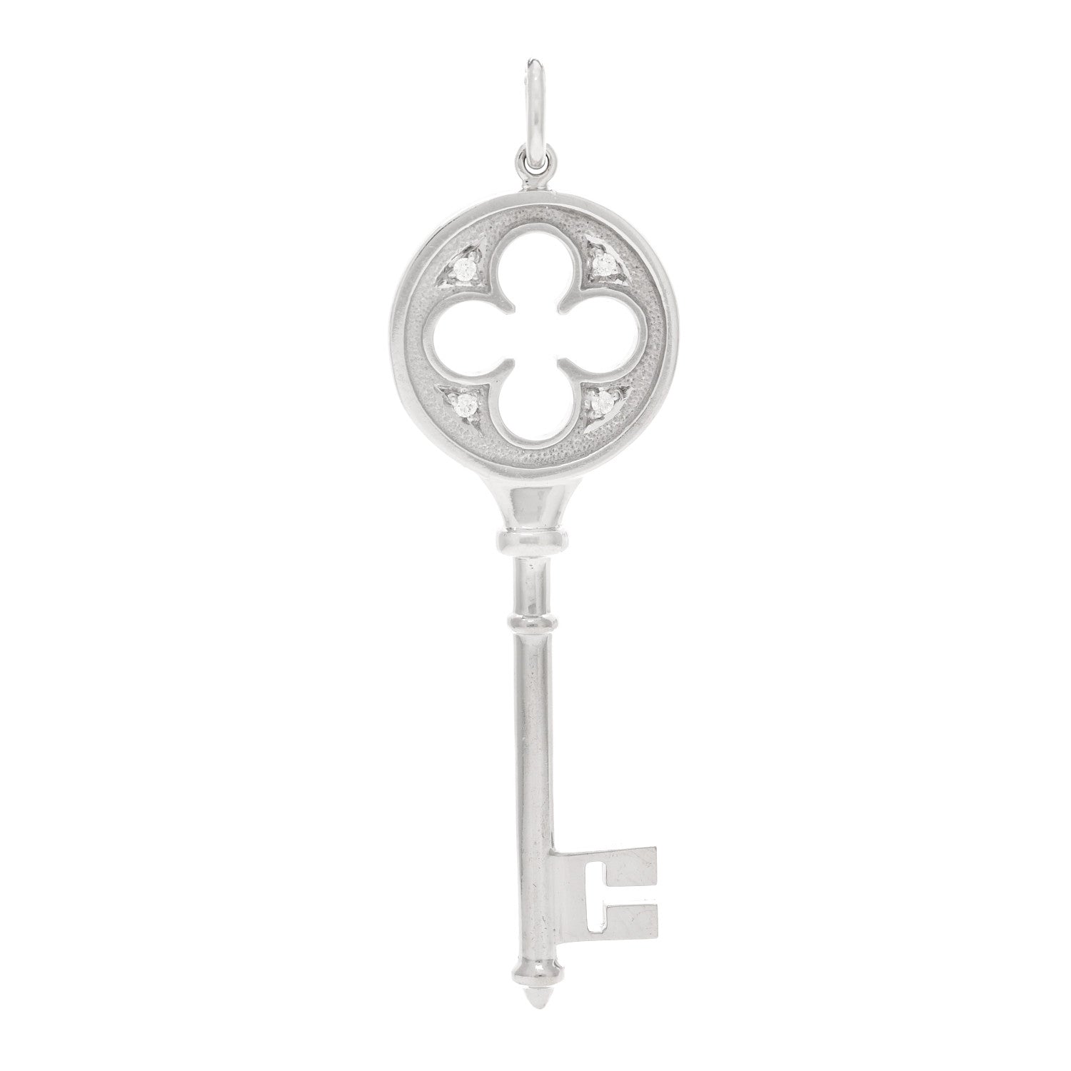 Tiffany 18K White Gold Diamond Quatrefoil Key Pendant 1 of 3