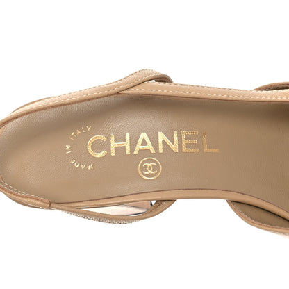 Chanel Goatskin Grosgrain Cap Toe CC Slingback Pumps 37.5 Beige Black 7 of 10