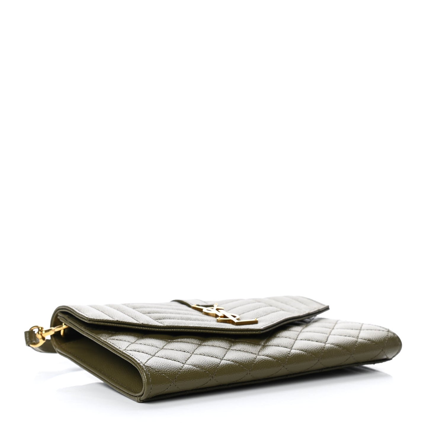 Grain De Poudre Textured Mixed Matelasse Triquilt Monogram Clutch Vert Kaki