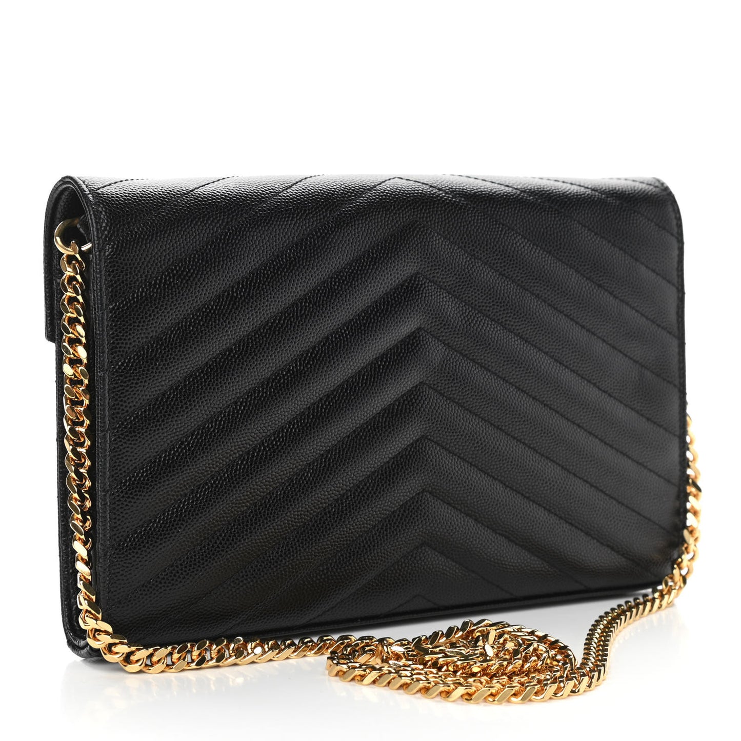 Grain De Poudre Matelasse Chevron Monogram Chain Wallet Black