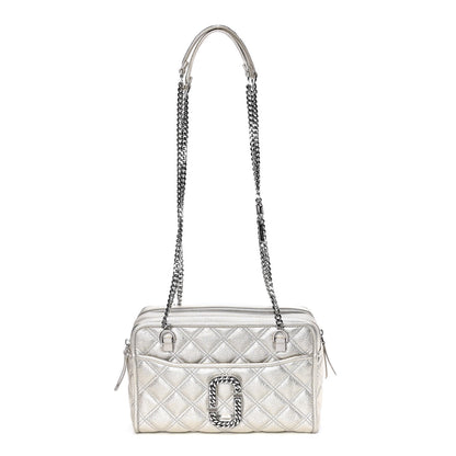 Marc Jacobs Metallic Grained Calfskin Quilted Double Stitched The Status Shoulder Bag Platinum 1 of 13